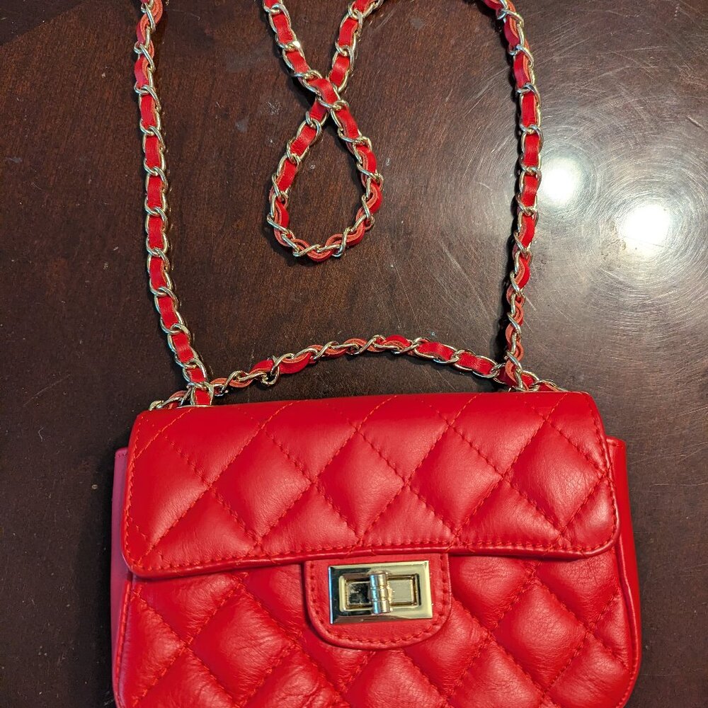 Red Leather Chain Strap Gia Crossbody with Gold-Tone Hardware EUC